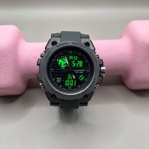 SAMDA Sport Watch Green Digital Analog Dual Time Water Resistant CR2016